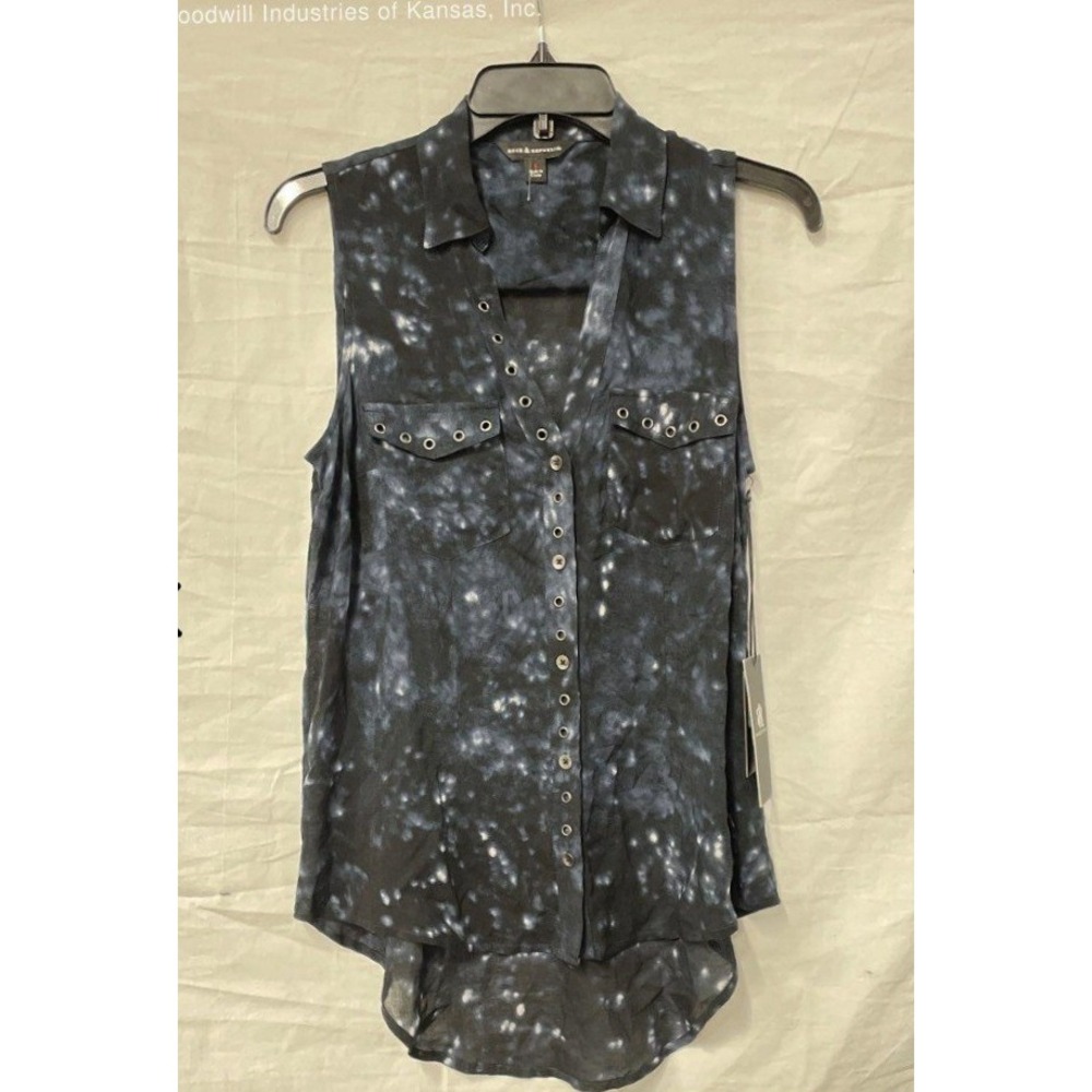Rock & Republic Navy Galaxy Tie Dye Sleeveless Top Grommet Shirt WR73W036R Small